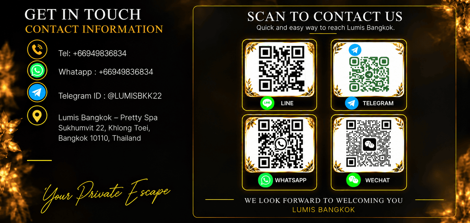 Lumis Bangkok contact QR codes
